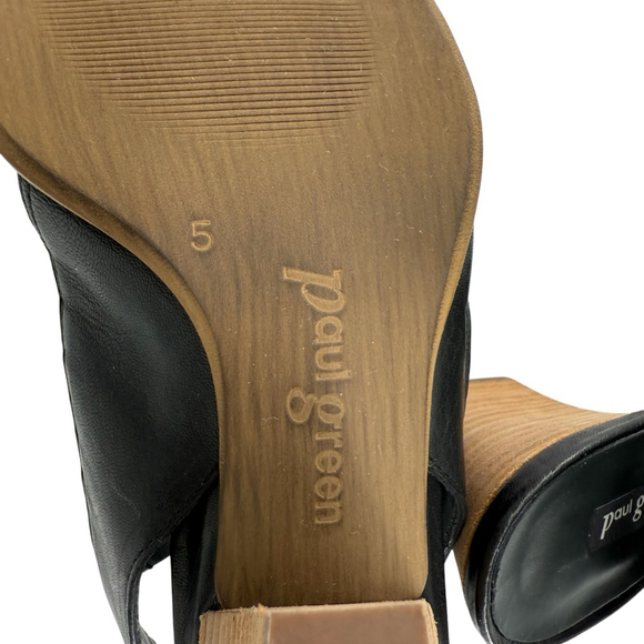 Paul Green Black Leather Woven Peep Toe Slingback Heels Size US 7.5 and EU 5 - Picture 8 of 11